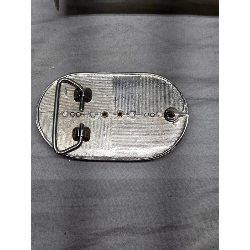 ​Vintage Western Silvertone Belt Buckle with Natural Orbicular Ocean Jasper